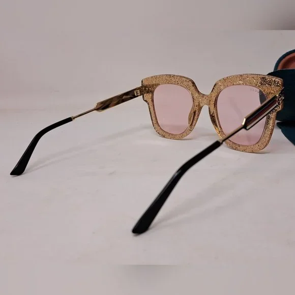Gucci Sunglasses Gold Glitter Cat Eye  Square GG0281SA 004 50-23-146 - Picture 7 of 15